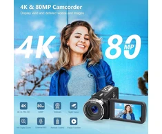 Video kamera 4k 80mp Hd vaizdo kamera, skirta "youtube", 30 kadrų per sekundę internetinė kamera Ir naktinio matymo vlogų kamera, 18x skaitmeninis priartinimas 3.0 270°ips ekranas vaizdo kamera su Sd kortele, 2 baterijomis, nuotolinio valdymo pulteliu ir