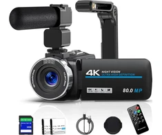Video kamera 4k 80mp Hd vaizdo kamera, skirta "youtube", 30 kadrų per sekundę internetinė kamera Ir naktinio matymo vlogų kamera, 18x skaitmeninis priartinimas 3.0 270°ips ekranas vaizdo kamera su Sd kortele, 2 baterijomis, nuotolinio valdymo pulteliu ir