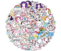 Vienaragio lipdukai, Kawaii vandeniui atsparūs viniliniai vienaragio lipdukai nešiojamam kompiuteriui, vandens buteliui, riedlentei, dviračiui, šalmui, gitarai, kelioniniam lagaminui, bagažui, baldams, iškarpų albumui, mobiliojo telefono dėklui [100 vnt.