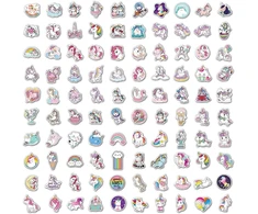 Vienaragio lipdukai, Kawaii vandeniui atsparūs viniliniai vienaragio lipdukai nešiojamam kompiuteriui, vandens buteliui, riedlentei, dviračiui, šalmui, gitarai, kelioniniam lagaminui, bagažui, baldams, iškarpų albumui, mobiliojo telefono dėklui [100 vnt.