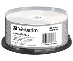 Vinilinė plokštelė Blu-ray diskas (bd-r Dl) Verbatim 50gb 25vnt (cake 25) balti, skirti spausdinimui