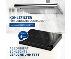 Vioks anglies filtras gartraukiui 195 x 139 mm, 4 vnt., pakaitalas Zanussi 902979355/2 Eff70 &amp; aktyvintos anglies filtras gartraukiui