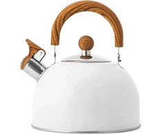 Virdulys, 2,5 l nerūdijančio plieno virdulys su švilpuku, indukcinis virdulys su medžio imitacijos rankena ir sandariu dangteliu, arbatinukas, dujinė viryklė, automatinis švilpukas, virdulys indukcinei viryklei, dujinei viryklei ir elektrinei kaitlentei