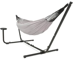 Vita5 medvilninis lauko dvivietis hamakas su rėmu - su puodelio ir knygos laikikliu - iki 2 žmonių/205 kg - 210 x 140 cm - su nešiojimo krepšiu