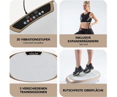 Vitalmaxx Version 2019 viso kūno treniruoklis su 3 fiksuotomis programomis ir 30 vibracijos lygių, 200w, šampano / pilka, 63x35x15cm