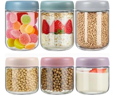 Vitever 6 stiklainių rinkinys avižoms per naktį, 300–500 ml konservavimo stiklainiai su užsukamu dangteliu salotoms, čatniams, jogurtui, pudingui, naminei uogienei, kavos pupelėms, prieskoniams