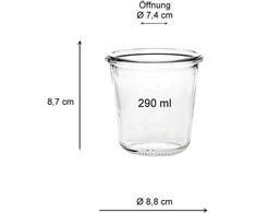 Viva Haushaltswaren maži stiklainiai konservavimui 290 ml su spaustukais, žiedais ir geltonu piltuvėliu, 6 vnt.