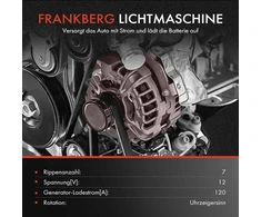 Volkswagen Generatorius Frankberg 2-pin, 120a, 12v, su laisvos eigos skriemuliu