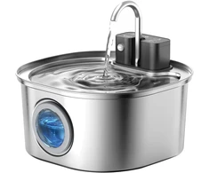 Voluas nerūdijančio plieno fontanas katėms - belaidis fontanas su baterija, 3.2 l, automatinis vandens dozatorius šunims su tyliu siurbliu, lengvai valomas, be Bpa, katėms, šunims, meh