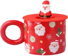 Volumoon Santa Claus puodelis 400 ml, kalėdinis kavos puodelis, keraminiai arbatos puodeliai kalėdoms su dangteliu, kalėdinis puodelis, eglutės puodelis, šventiniai puodeliai karštam šokoladui (santa Claus)
