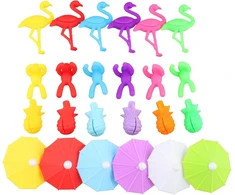 Volumoon stiklinių žymekliai, 24 vnt. vyno žymeklių rinkinys, silikoniniai stiklinių žymekliai, vyno taurių žymekliai, silikoniniai stiklinių žymekliai vyno taurėms, šampano taurėms, kokteilių taurėms, martini taurėms, vakarėliams bare