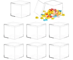 Vossot 8 mažų dėžučių su dangteliais rinkinys, 5,5 cm skaidri plastikinė dovanų dėžutė, akrilinis kubo skaidrus rinkinys, akrilinė dėžutė su dangteliu, mažas akrilinis vitrinos dėklas
