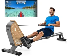 Vowvit Or3 irklavimo treniruoklis namams, magnetinis irklavimo treniruoklis su bluetooth monitoriumi, 16 pasipriešinimo lygių, kompaktiškas irklavimo treniruoklis su 160 kg svorio riba, vertikalus laikymas, smėlio spalvos