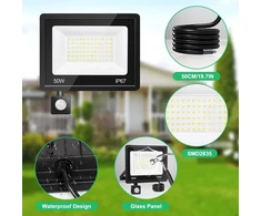 Vrfmaliy 50 W led prožektorius su judesio davikliu lauke, 5000 lm led lauko prožektorius, 7000 k šaltai balta, itin ryškus prožektorius, ip67 vandeniui atsparus priekinis žibintas sodui, kiemams, garažui, namams