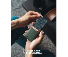 Vulkit minimalistinė piniginė kortelėms su odiniais skyreliais, apsauga nuo Rfid, telpa 7 kortelės ir kupiūros, žalia, vienas dydis, minimalistinė