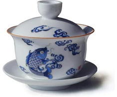 Vv8oo porcelianinis gaiwan 200ml arbatos puodelis šokinėjančios žuvys baltas glazūruotas tureen kiniškas sancai dangtelio dubuo lūpų puodelio rinkinys su lėkštute