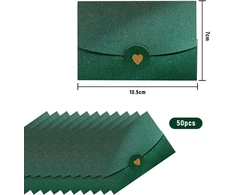 Vxcbad 50 mažų vokų pakuotė, mini folijos širdelės vokai, vakarietiško stiliaus, maži vokai, perlinis popierius, vokai, 7 x 10.5 cm, juodi žali