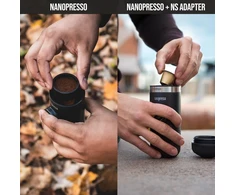 Wacaco Nanopresso nešiojamas espreso kavos aparatas su Ns adapteriu, patobulinta Minipresso versija, kompaktiškas kelioninis kavos aparatas, 18 bar slėgis, valdomas rankiniu būdu, puikiai tinka stovyklavimui ir nuotykiams