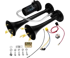 Wadeo 118 Db suspausto oro signalas sunkvežimio signalas 12 V oro signalas dvigubo vamzdžio signalas chromuotas cinko dvigubas trimitas oro signalas su kompresoriumi visoms 12 V transporto priemonėms sunkvežimiui traukiniui automobiliui furgonui valčiai m