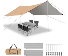 Wadeo Kempingo brezentas palapinei, neperšlampamas, 4 x 3 m, kempingo brezentas palapinei, apsauga nuo lietaus su stulpais, palapinės virvės, kempingo brezentas, itin lengvas, idealus kempingui, iškyloms lauke - Khaki