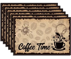 Rankšluostis Wadorn Padėkliukų rinkinys su kavos motyvu, 6 vnt. 30 x 45 cm Kavos laiko padėkliukai Mocha Latte Kavos puodelio baro stalo padėkliukai Kavos aparatų padėkliukas virtuvėms, restoranams, kavinėms, priėmimo kambariams