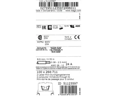 Wago 264-711 dviejų laidų Din bėgelio gnybtas 2,5 mm2