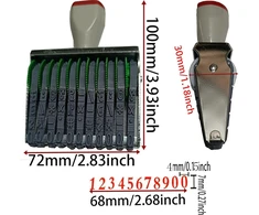 Wanlian klasikinis numerių antspaudas 7 mm 11 juostų guminis numeravimo antspaudas, atspaudo dydis 67x7 mm, pilkas juodas daugiafunkcis "pasidaryk pats" numeravimo antspaudas