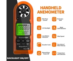 Waporich mini vėjo matuoklis, rankinis skaitmeninis Lcd ekranas, anemometras, nešiojamas vėjo matuoklis vėjo greičio/temperatūros matavimui banglenčių sportui, žvejybai, aitvarams Rq-818