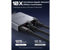 Warrky Lan skirstytuvas 1 į 3, 1000 Mbps eterneto skirstytuvas su type-c maitinimo laidu, [1,4 cm itin plonas, integruotas lieto aliuminio korpusas] gigabitinis Lan skirstytuvas 3 prievadai, tinklo jungiklis, skirtas cat 5/5e/6/7/8