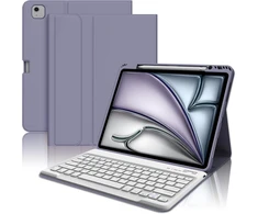 Wavata Klaviatūra, skirta Ipad Pro 12.9 6/5/4/3 kartai, dėklas su klaviatūra, skirta Ipad Air 13 2024 klaviatūrai Qwertz išdėstymas, magnetinė nuimama klaviatūra, violetinė