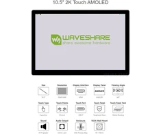 Monitorius Waveshare 10.5 colių talpinis jutiklinis amoled ekranas, suderinamas su raspberry pi/jetson nano/pc hdmi prievado ekranu, 2560x1600 2k raiška