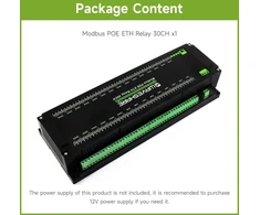 Waveshare 30 kanalų ethernet relės modulis, modbus rtu/modbus tcp protokolas, poe prievado komunikacija, su įvairiomis izoliacijos ir apsaugos grandinėmis, pramoninės klasės montuojamas ant din bėgelio korpusas