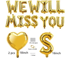 "we Will Miss You" balionų vėliavėlių rinkinys, "we Will Miss You" baneris, atsisveikinimo vakarėlio dekoracijos, priedai, atsisveikinimo vakarėlis, išėjimo į pensiją vakarėlis, darbo vakarėlis biure, išleistuvių dekoracija (auksinė)