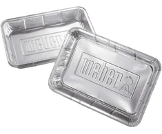 Weber 6416 aliuminio lašėjimo padėklai, dideli, 28 x 18 x 5 cm, 10 vnt. pakuotė, vienkartiniai dubenys ir Weber 6415 maži 19 cm x 12,7 cm aliuminio lašėjimo indai, 10 vnt. rinkinys