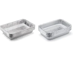 Weber 6416 aliuminio lašėjimo padėklai, dideli, 28 x 18 x 5 cm, 10 vnt. pakuotė, vienkartiniai dubenys ir Weber 6415 maži 19 cm x 12,7 cm aliuminio lašėjimo indai, 10 vnt. rinkinys