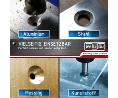 Weliqu Grąžtas su įgilinimu 90° skersmuo 6,3–20,5 mm, pagamintas iš Hss-g plieno, itin aštrus, grąžtų su įgilinimu/nuėmimo rinkinys medienai, metalui, plastikui, rinkinys tvirtoje Abs dėžutėje, 6 vnt., Din 335 C