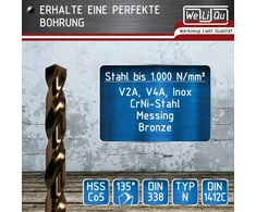 Weliqu preciziškų grąžtų rinkinys, pagamintas iš hss-e m35 kobalto - 19 dalių - spiralinių grąžtų rinkinys - 1-10 mm, 0,5 mm žingsniai - savaime centruojantis metalo apdirbimui