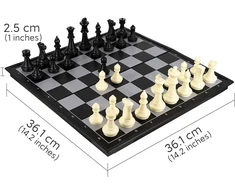 Weofferwhatyouwant magnetinis šachmatų žaidimas 4-in-1 - kelioninis rinkinys su dama, nardais ir kortų žaidimu - 36 cm sulankstoma lenta - didelės figūros su svoriu - vaikams ir suaugusiems - puiki dovana