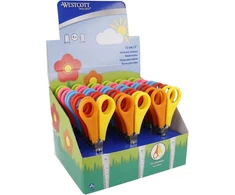 Westcott E-2150s vaikiškos žirklės su cm skale, buku galu, 5"/13 cm, 30 vnt. asorti, tinka dešiniarankiams ir kairiarankiams