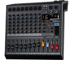 Weymic E-series profesionalus mikšeris įrašymui Dj scenos karaoke muzikos aplikacijoms su Usb jungtimi kompiuterio įrašymui, Xlr mikrofono lizdas, 48v maitinimas profesionalams (8 kanalų)