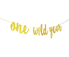 Wild One gimtadienio dekoracijos, auksinis blizgantis "one Wild Year" baneris, safari "wild One" baneris, kūdikio pirmojo gimtadienio nuotraukų rekvizitas berniukams, mergaitėms, vaikams, džiunglių gyvūnų tematikos vakarėlio reikmenys