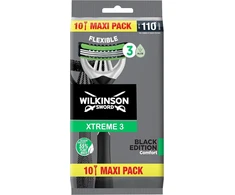 Wilkinson Sword Xtreme 3 Juodas Edition vienkartiniai skustuvai - 10 vnt. pakuotė, 3 ašmenys su lanksčia galvute, lanksti komforto technologija, pilna apsauga skutantis