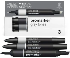 Winsor &amp; Newton 0290185 Promarker rinkinys – pilki tonai, 3 Layout markeriai rinkinyje, su 2 antgaliais, plonas ir platus piešiniams, dizainui ir maketams