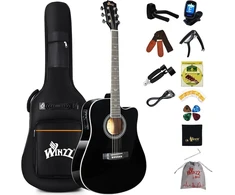 Winzz 4/4 elektroakustinė gitara, vakarietiškos gitaros rinkinys suaugusiems ir pradedantiesiems, akustinė gitara 41 colio su 4 juostų ekvalaizeriu (dreadnought, blizgi, juoda)