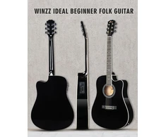 Winzz 4/4 elektroakustinė gitara, vakarietiškos gitaros rinkinys suaugusiems ir pradedantiesiems, akustinė gitara 41 colio su 4 juostų ekvalaizeriu (dreadnought, blizgi, juoda)