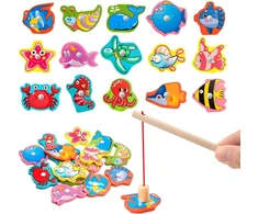 Wisplye magnetinis žvejybos žaidimas, vaikiškas žaislas pagamintas iš medžio, montessori medinis žaislas, magnetinis žaidimas, smulkiosios motorikos lavinimo žaislas, dovana berniukams ir mergaitėms nuo 2 3 4 metų (mėlynas)