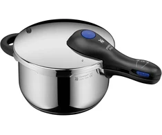 Wmf perfect plus vieno puodo greitpuodis indukcinei viryklei 4.5 l, greitpuodis su apsauga nuo liepsnos, didelis gaminimo signalas, 2 gaminimo lygiai, nuimama dangčio rankena, vienos rankos gaminimo žingsnio valdiklis