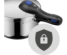 Wmf perfect plus vieno puodo greitpuodis indukcinei viryklei 4.5 l, greitpuodis su apsauga nuo liepsnos, didelis gaminimo signalas, 2 gaminimo lygiai, nuimama dangčio rankena, vienos rankos gaminimo žingsnio valdiklis