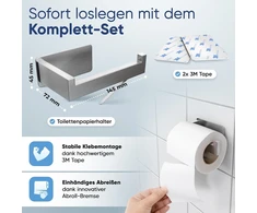Wohnheld® Tualetinio popieriaus laikiklis be gręžimo | Su ritinio stabdžiu | Itin stabilus klijų tvirtinimas | Nerūdijančio plieno tualetinio popieriaus laikiklis, sidabrinis