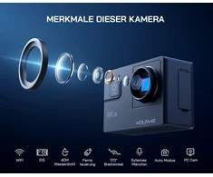 Wolfang ga300 veiksmo kamera 4k 60fps, 24 mp povandeninė kamera, wifi 24mp atspari vandeniui 2.0 ice vaizdo stabilizatorius, jutiklinis ekranas šalmo kamera, 8 x priartinimas (išorinis mikrofonas, 2 x 1350 mah baterijos ir priedų rinkinys).